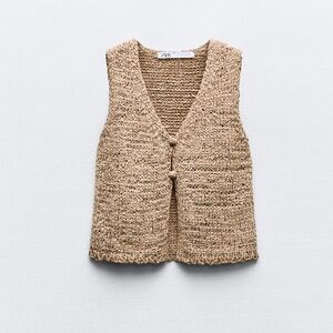 Zara Beige Knit Sleeveless Cardigan